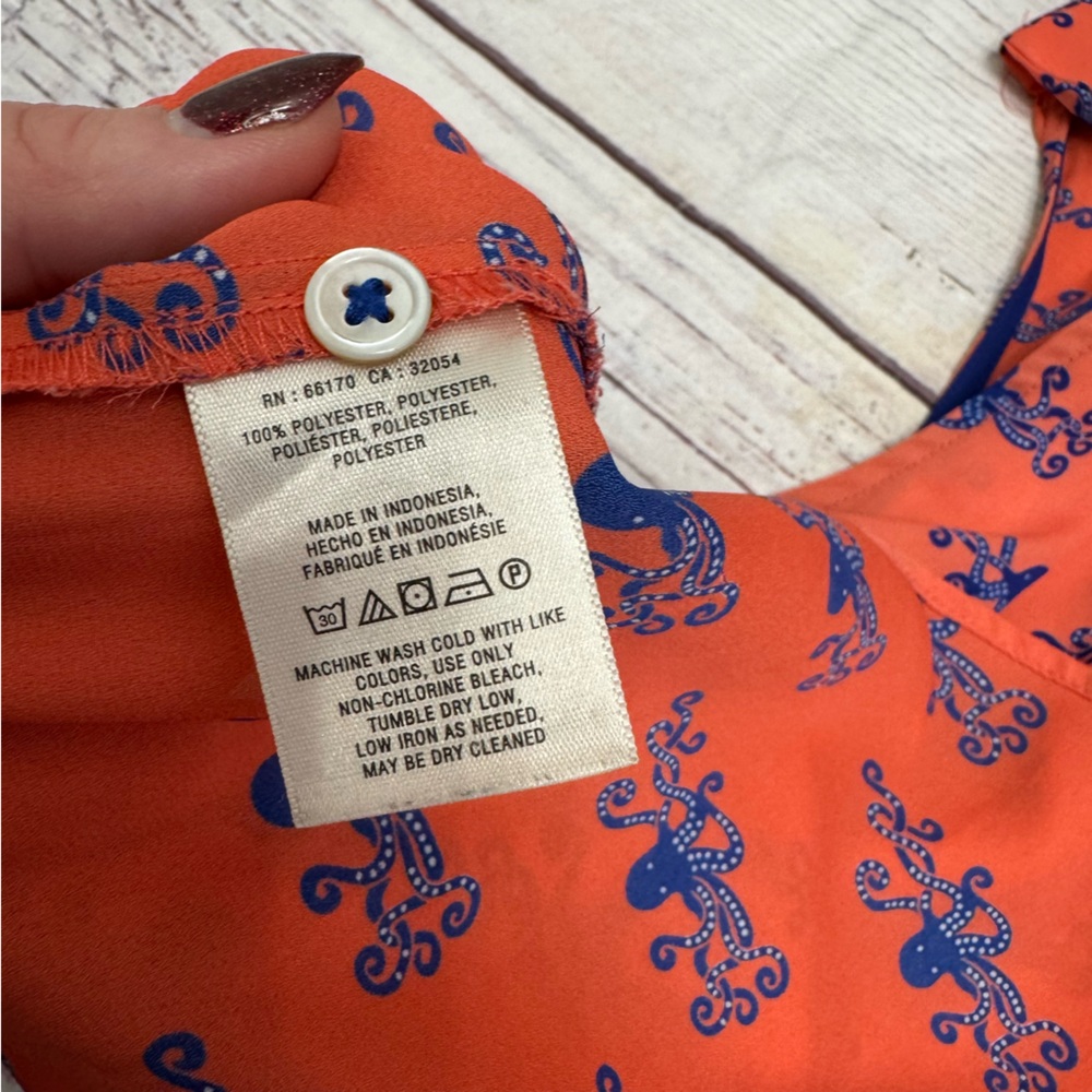 Anthropologie Maeve Fitz Tank Octopus Print Coral Orange Navy Size 12 Large - Picture 7 of 8